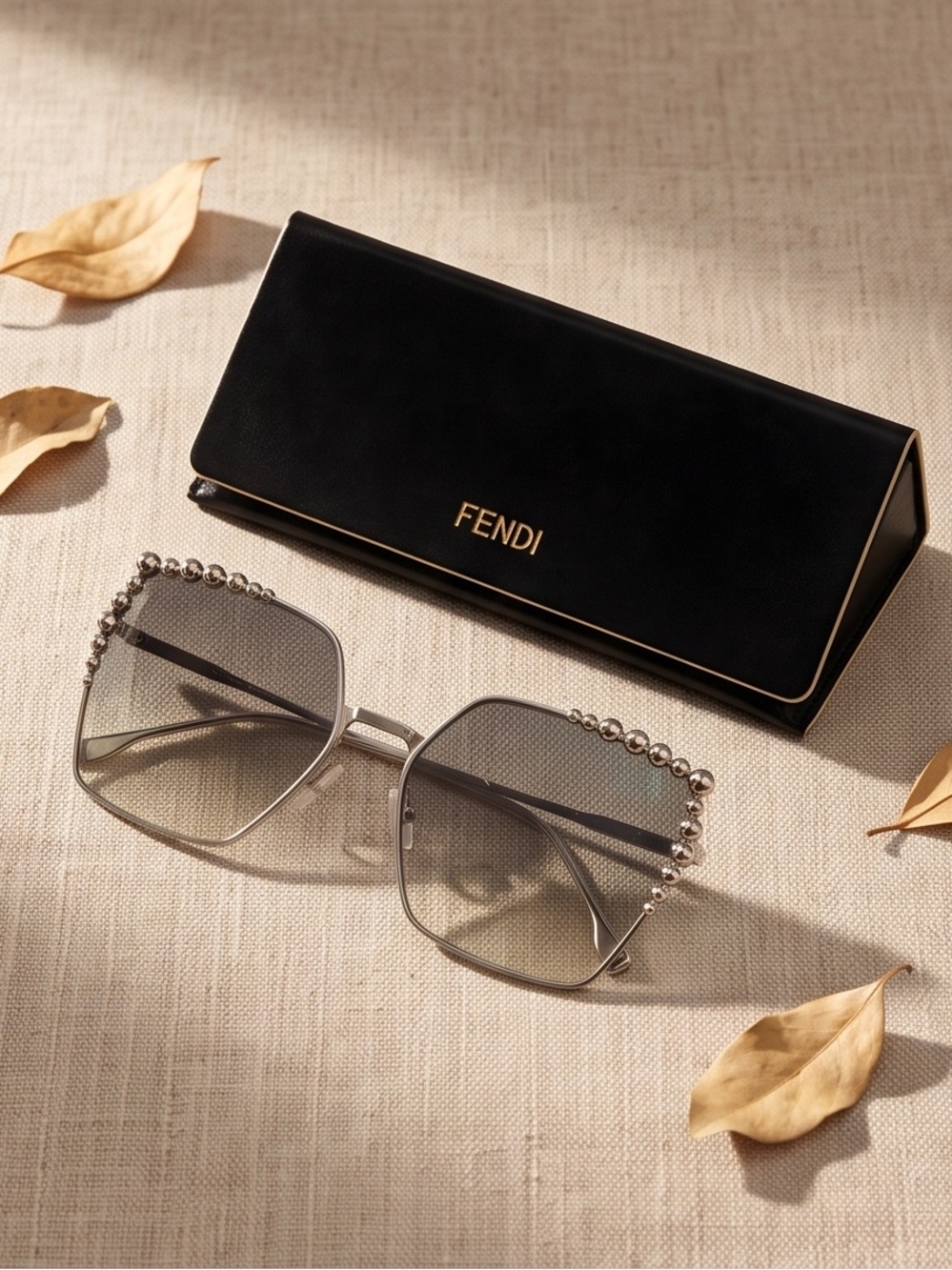 Fendi Silver Oversized Crystal-Embellished Sunglasses